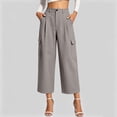 thumbnail image 4 of Women's High Waisted Cargo Pants Solid Color Loose With Pockets Casual Work Culotte Pants, 4 of 8