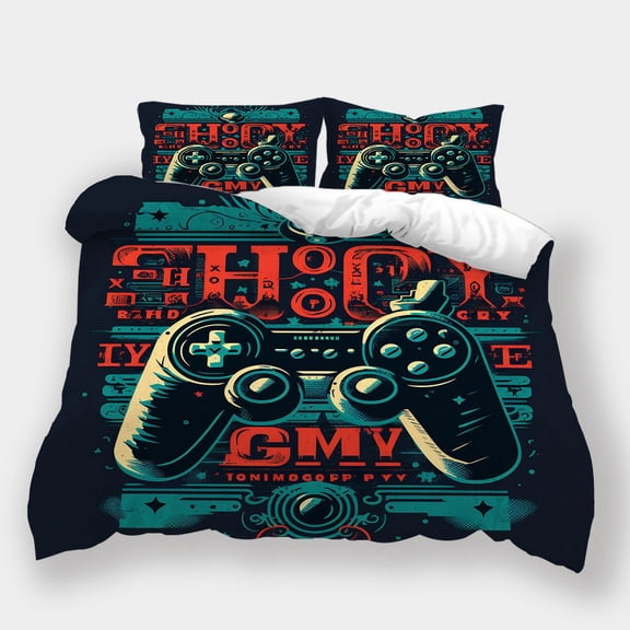 Duvet Cover Set Game Handle Printed Comforter Cover Pillowcase Home Dormitory Bed Set,King (90"x104")