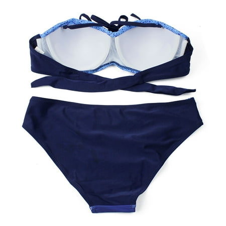 

Cathalem Swimwear for Women plus Size Two Piece Polka Piece Set Hard Bikini One Bathing Suit with Underwire Bra Support Underwear Blue Large