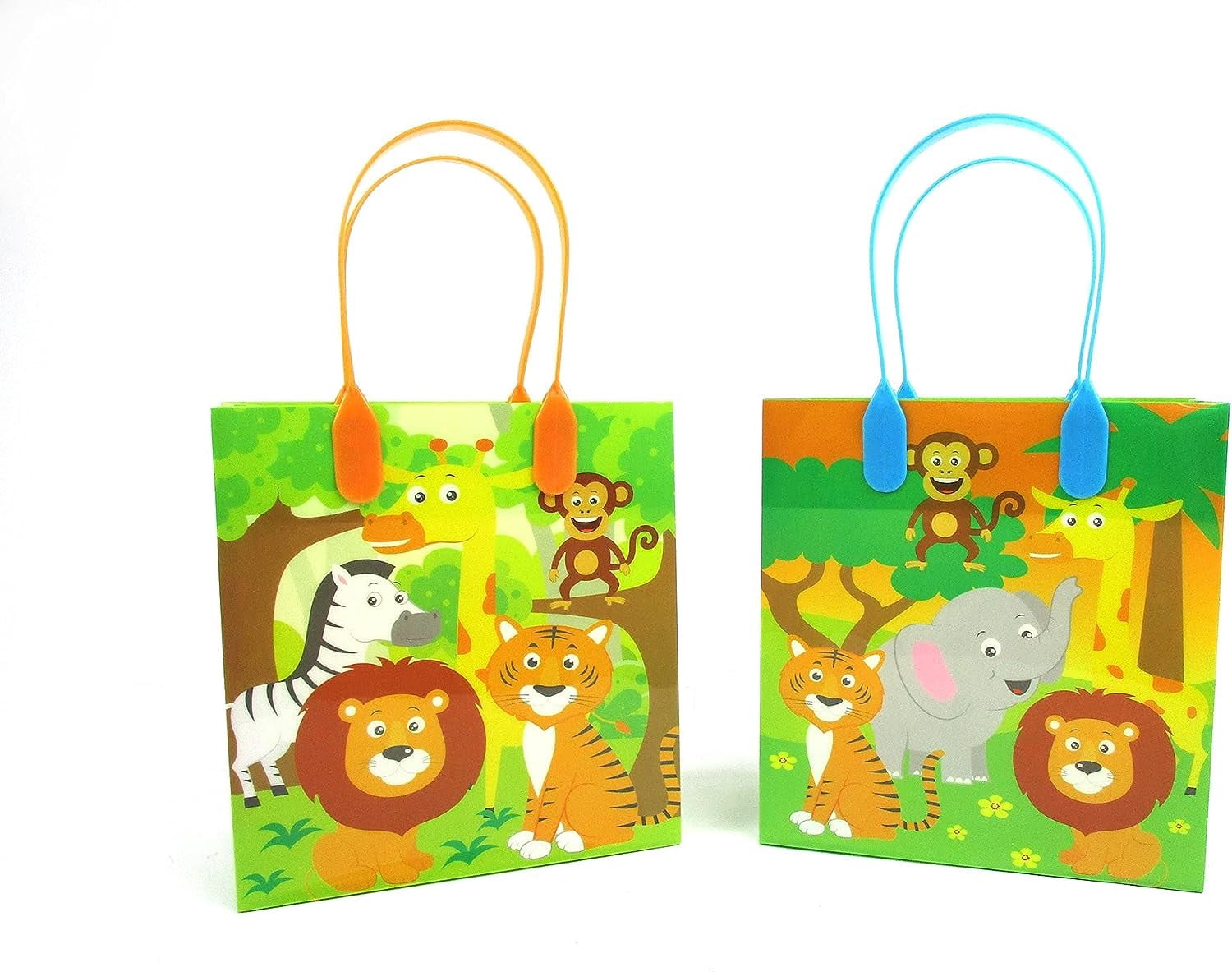 Safari Animals Jungle Book Birthday Party Assortment Favor Set of 108 pcs (12 Large Party Favor Treat Bags with Handles, 24 Self-Ink Stamps for Kids, 12 Sticker Sheets, 12 Coloring Books, 48 Crayons)