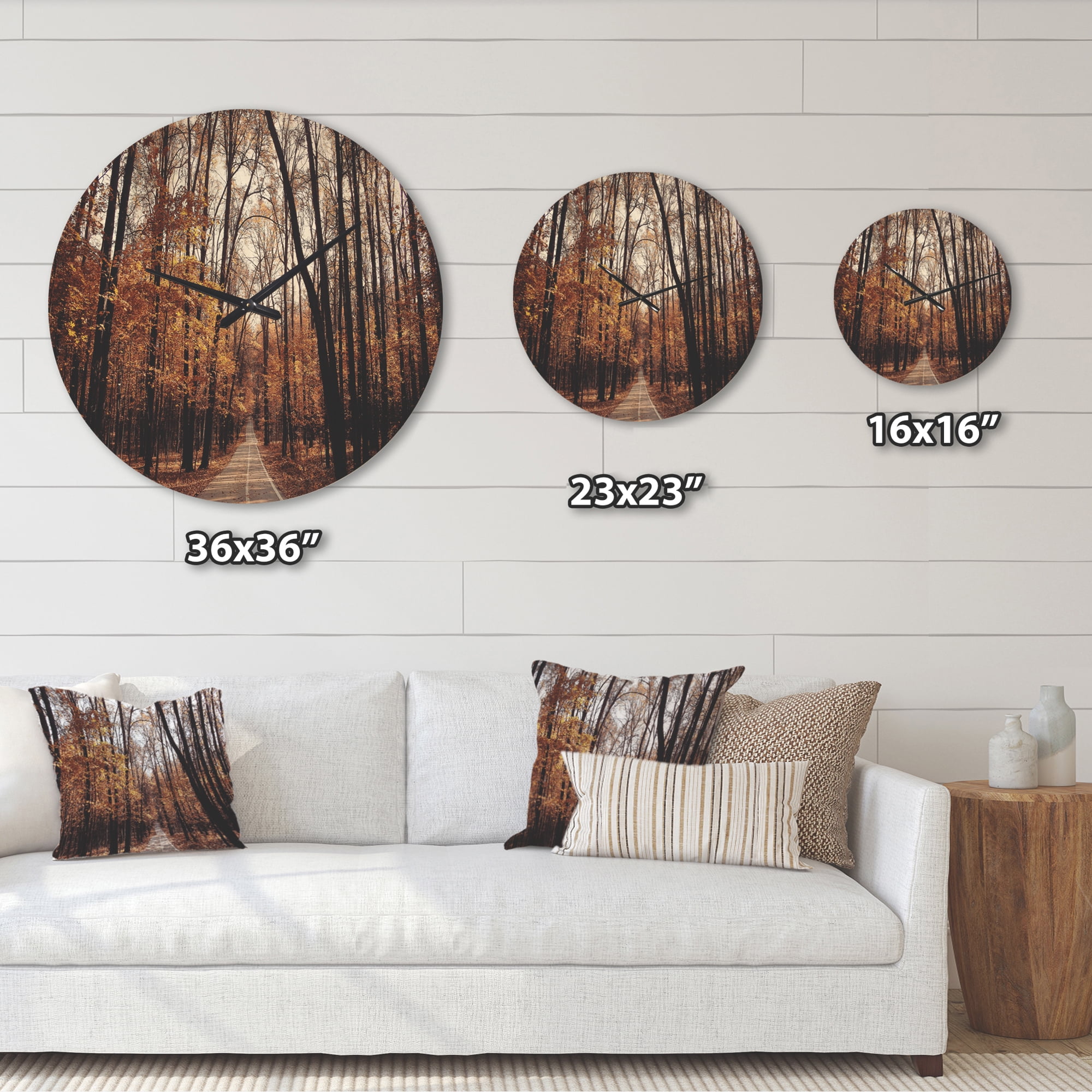 Designart 'Road in Golden Autumn Forest ' Modern Wood Wall Clock