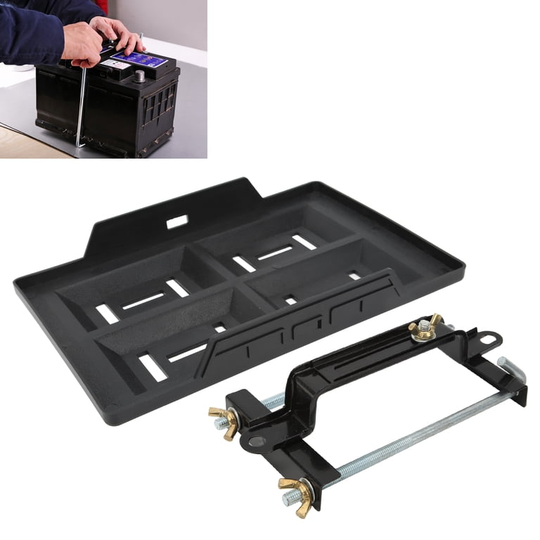 Powkky Car Battery Hold Down Tray Bracket Set Recessed Slots