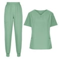 thumbnail image 2 of Women'S Scrubs Set,Scrubs for Women Set, Stretchy V-Neck Top & Jogger Pants with Multi-Pocket Yoga Waistband - Mint Green - S, 2 of 4