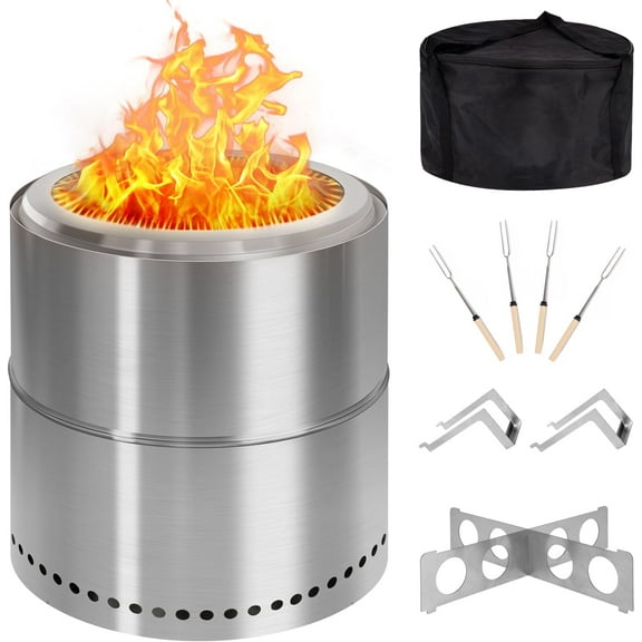 BRIOPAWS Smokeless-FirePit | 15.5 in | Portable-Outdoor-Fire-Pits | Stainless-Steel Solo Fire Pit for Outside Camping | X-Stand | Carry Bag | Handles | 4 BBQ Forks | Low Smoke Stove