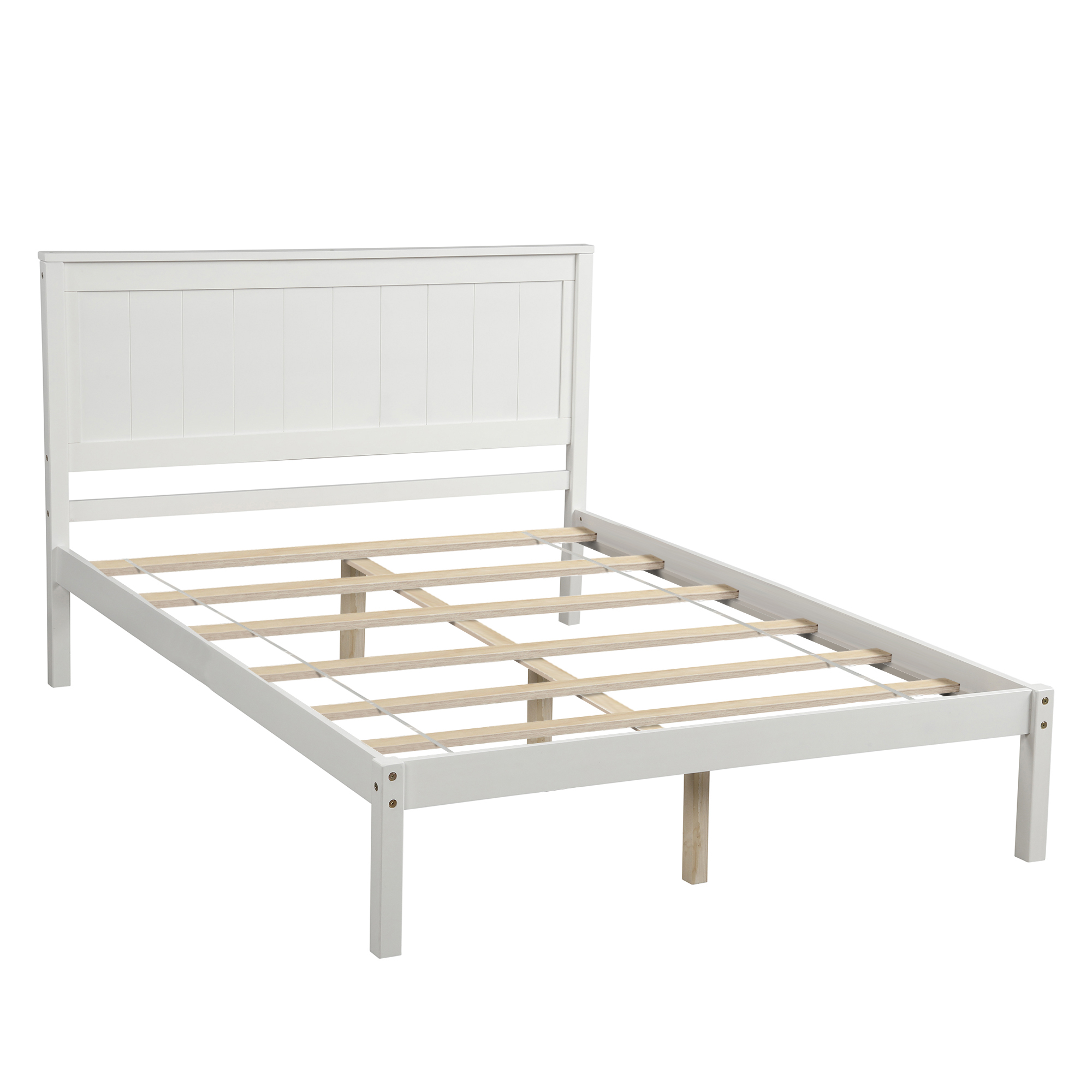 Leumius Full Size Platform Bed Frame with Headboard, Wood Slat Support, No Box Spring Needed for Bedroom Guest Room White