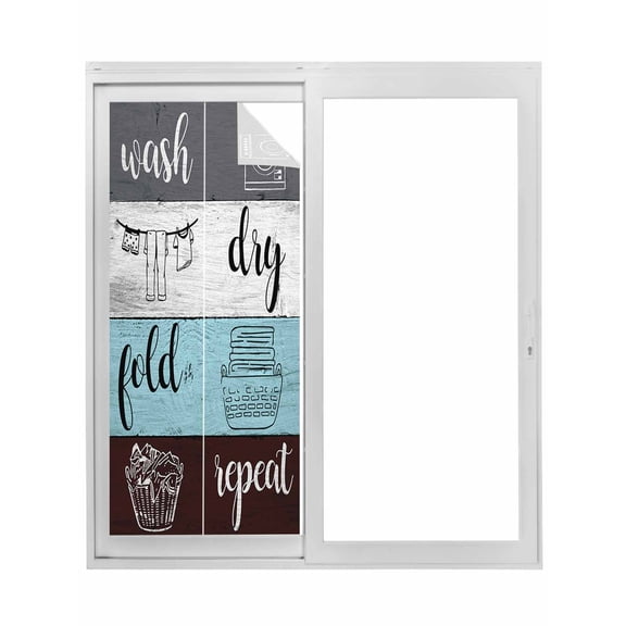 Laundry Room Window Privacy Film, Wash Dry Fold Repeat Splicing Colorful Wood Static Cling UV Sun Blocking Tint Film Heat Control Windows Films for Bedroom Bathroom, Window Stickers 29.5"x78.7"