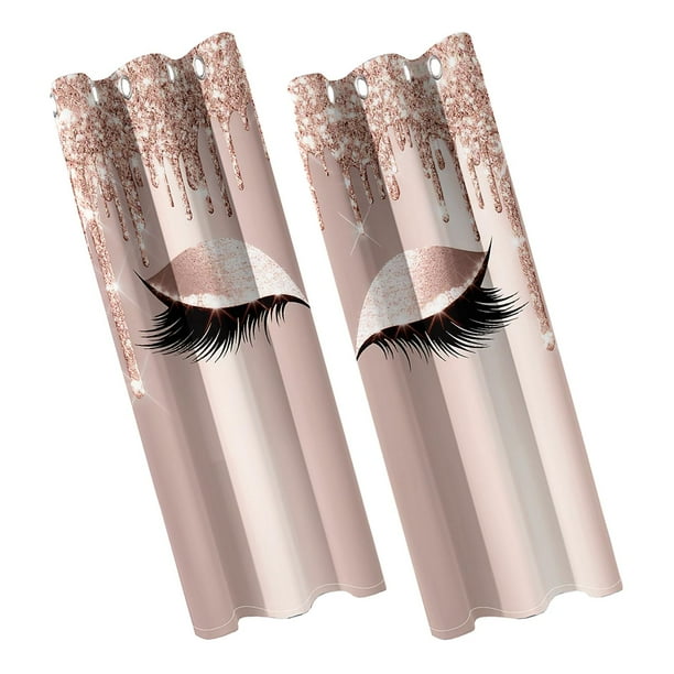 Cortinas de 2 paneles con estampado de pestañas, cortinas opacas para ventanas Rosa