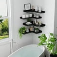 thumbnail image 5 of Floating Corner Shelves with Lip, 4 Tier Modern Black Corner Wall Shelves, Wooden Corner Floating Ledge Shelves Wall Mounted for Wall Decor, L Shaped Corner Shelf for Living Room, Bedroom, Bathroom, 5 of 8