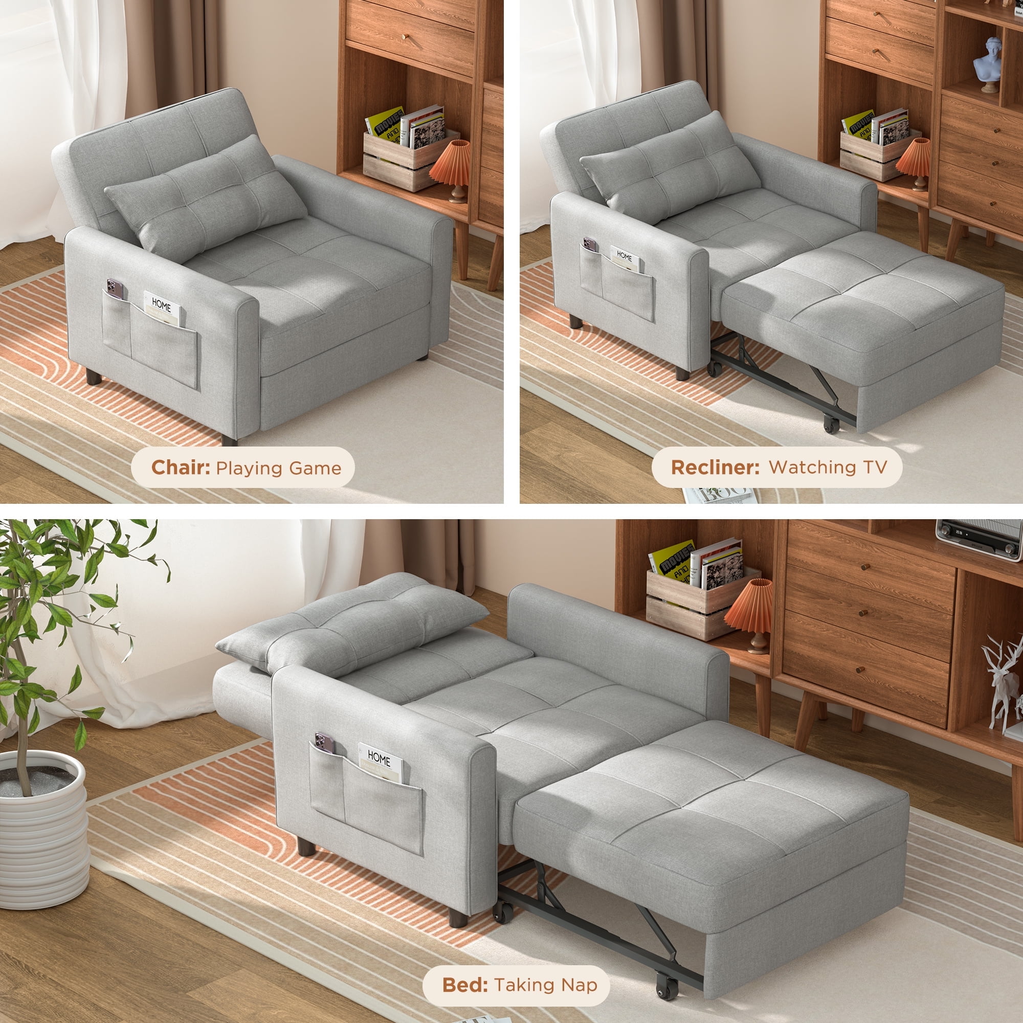 Lofka 74” Sofa Bed Convertible Sleeper Chair Bed for Living Room|Office, Light Gray,1 Count