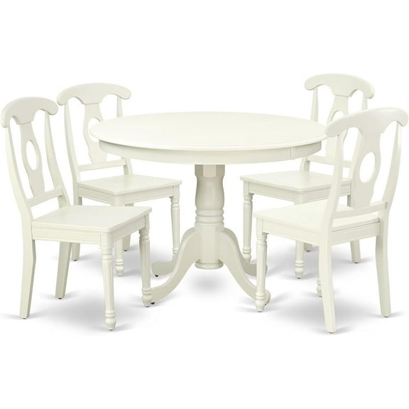 HomeStock 5-Piece Round 42 Inch Table and 4 Panel Back Chairs, Linen White, 42" Round Table, 29.5" Height, Includes Dining Table & 4 Dining Chairs