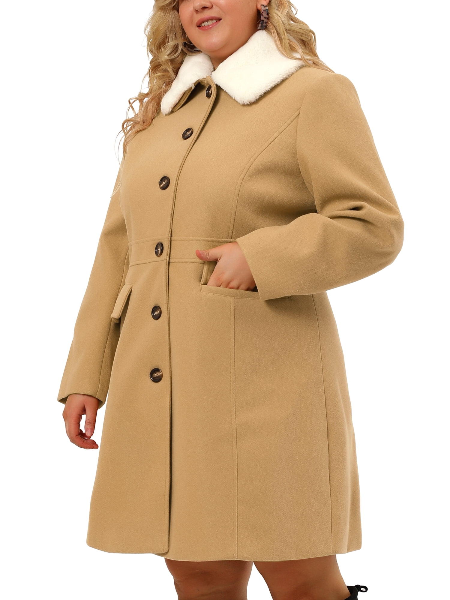 Unique Bargains Women's Plus Size Winter Peacoat Single-Breasted Coat