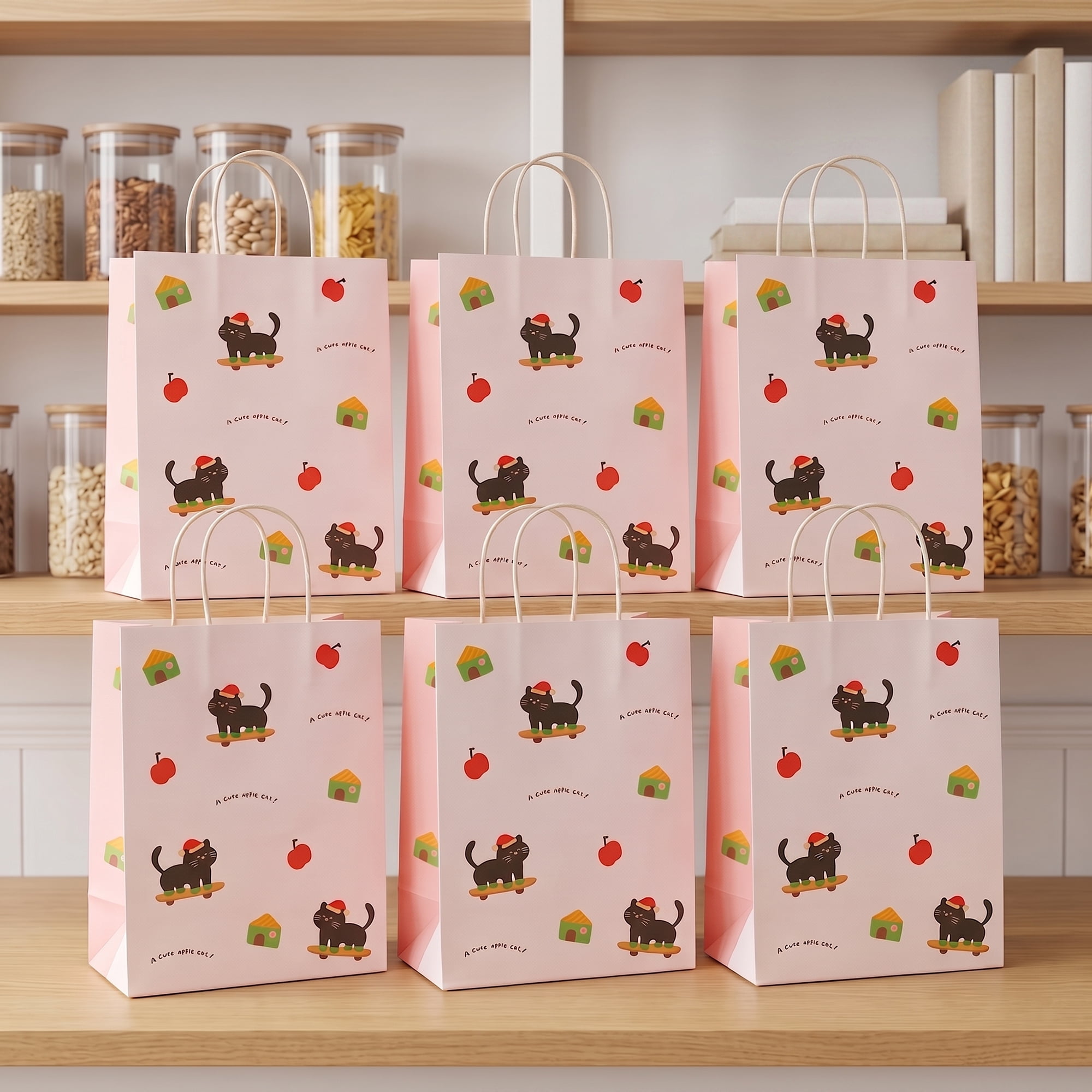 REGALWOVEN Cute Playful Cartoon Gift Bags with Handles for All Occasions White 8.3"L x 4.3"W x 10.6"H