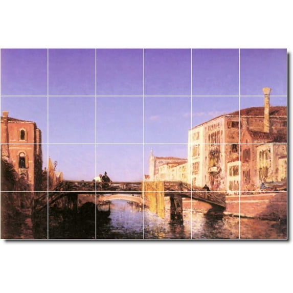 Ceramic Tile Mural-Felix Ziem Waterfront Painting 170. 72" w x 48" h using (24) 12 x 12 ceramic tiles