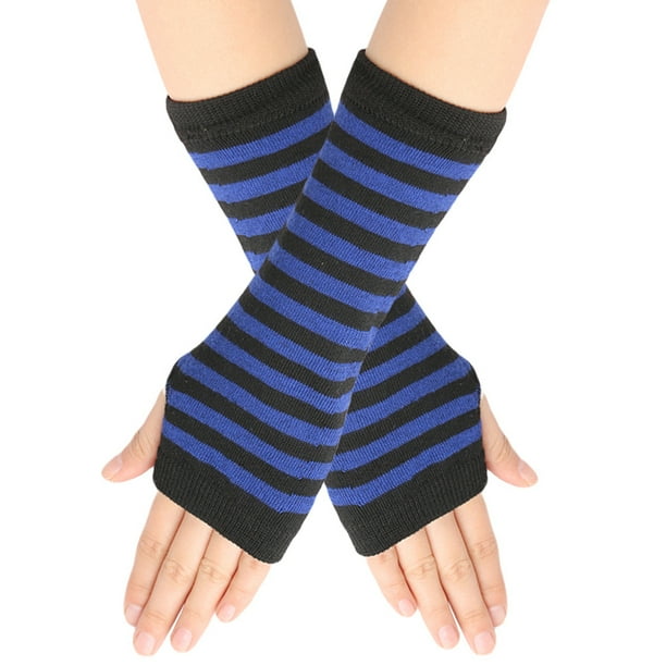 Nvzi Guantes sin dedos Guantes sin dedos de muñeca con orificio para el pulgar Guantes de invierno cálidos sin dedos para hombre - Negro Azul