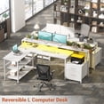 thumbnail image 5 of Homieasy L Shaped Desk with Power Outlet, Reversible L Shaped Computer Desk with File Drawer & Monitor Stand, Gaming Desk with LED Strip, Home Office Desk Corner Desk with Storage Shelf, White, 5 of 8