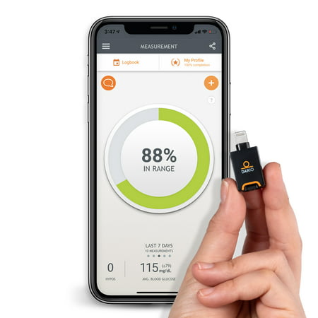 Dario LC Blood Glucose Monitor Kit for iPhone - Test Your Blood Sugar Levels and Estimate A1c. Kit Includes: Glucose-Meter with 25 Strips,10 Sterile lancets and 10 Disposable (The Best Blood Glucose Monitor)