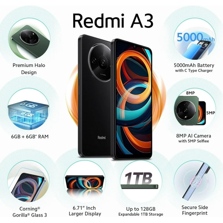 Xiaomi Redmi A3 4G 64GB Smartphone (Unlocked), Midnight Xiaomi Redmi A3 4G 64GB Smartphone (Unlocked), Midnight