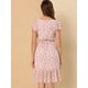 thumbnail image 5 of Vestido midi Allegra K con Cinturón cuello cuadrado Rosa Blanco L, 5 of 6