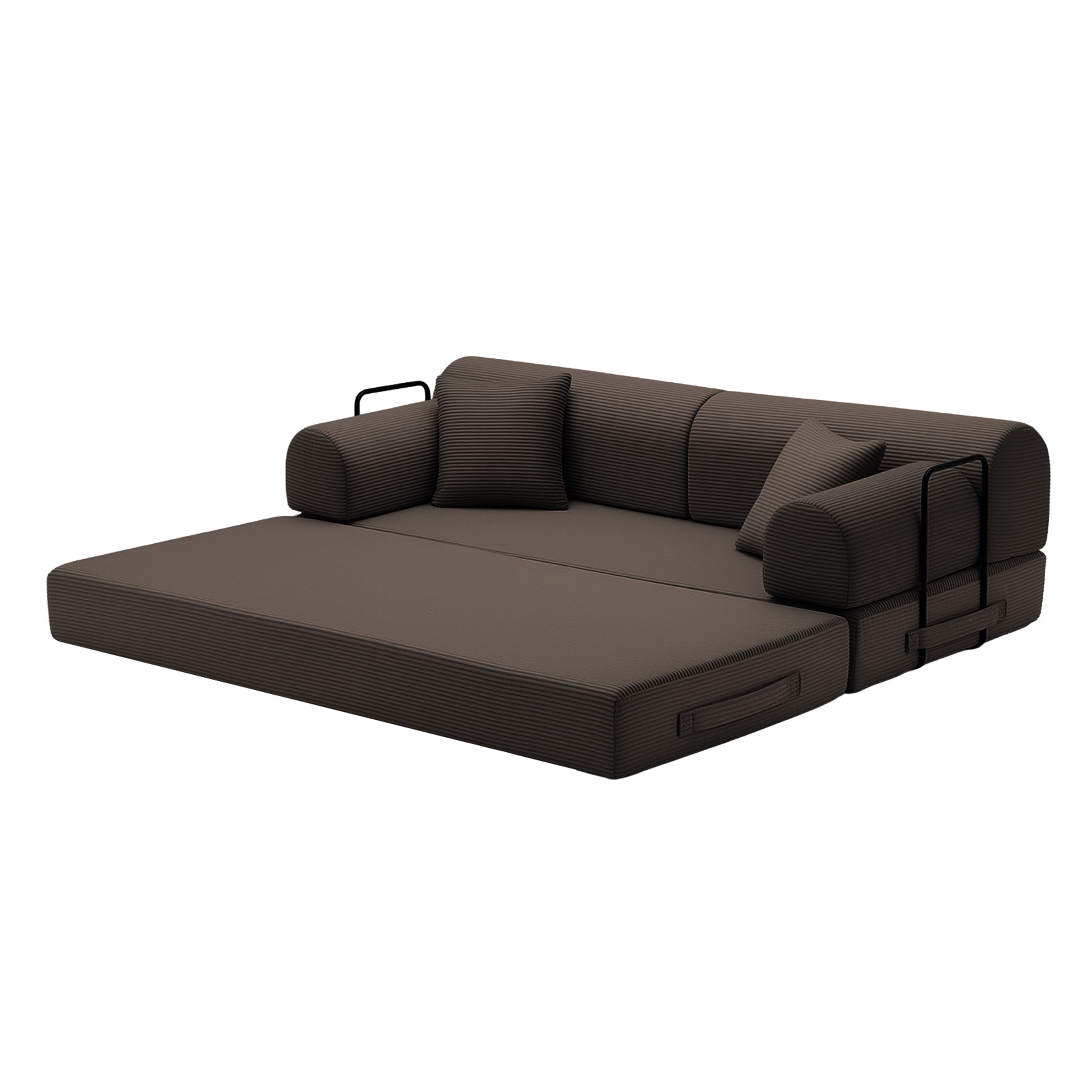 Sleeper Sofa Bed with Corduroy Fabric and Fixed-Shape Frame, Convertible Floor Lounge Couch and Folding Mattress Sofa for Living Room Bedroom, Brown