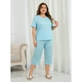 thumbnail image 3 of ValueVibe Women Plus Size Pajama Sets V-Neck Short Sleeve and Capri Pants Pajamas 2 Piece Loungewear Sets, Blue Plaid XL, 3 of 11