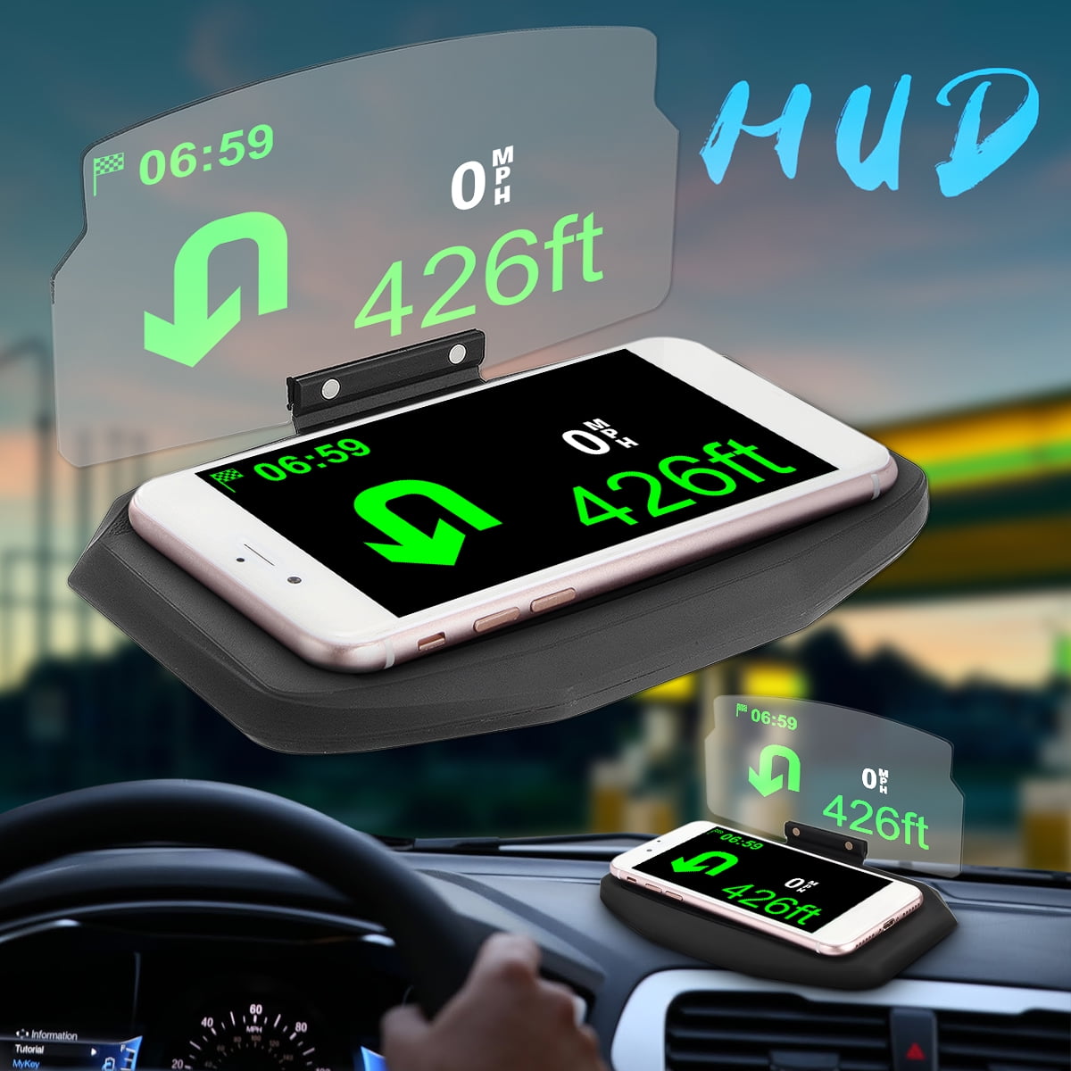 Support d'affichage tête haute HUB Hud pour téléphone portable de voiture  pour téléphone portable 6.5 