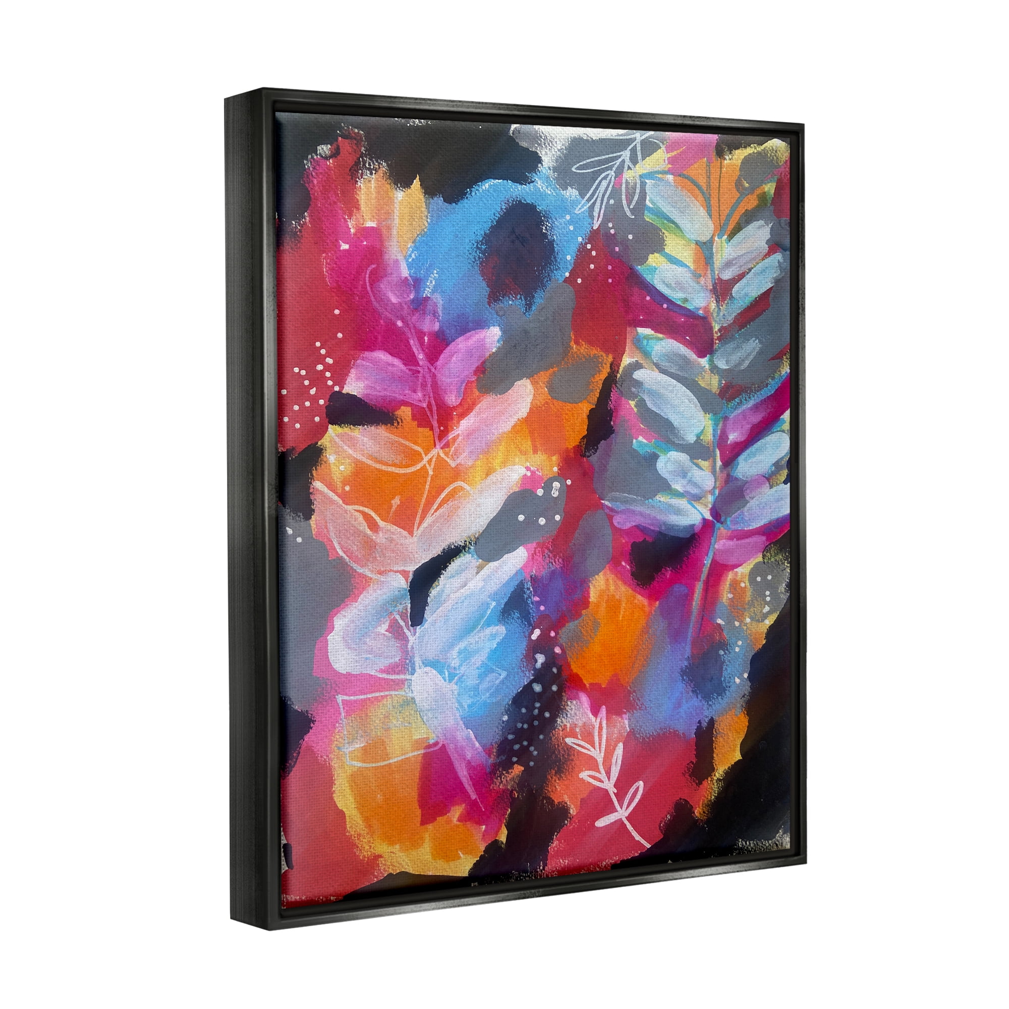 Stupell Industries Abstract Fern Leaves Botanical & Floral Painting Black Floater Framed Art Print Wall Art, 17 x 21