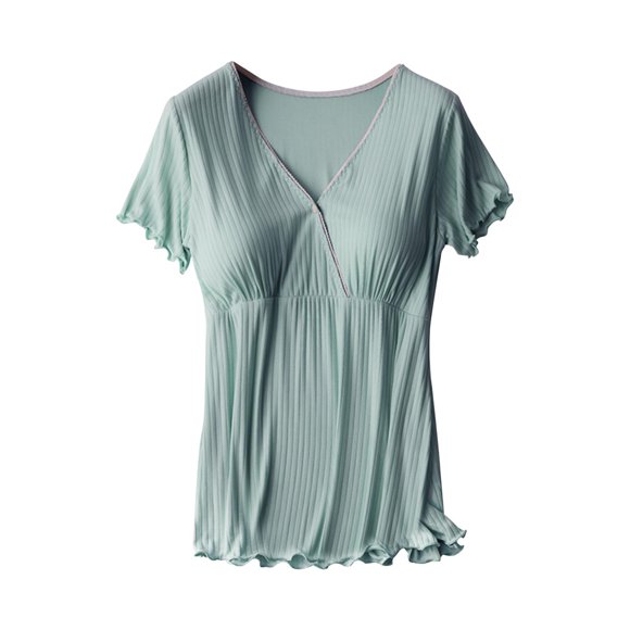Nursing Tops Solid Color Womens V-Neck Nursing Tops Plus Size Short Sleeve Casual Lightweight Breastfeeding Blouse(Green,XL)