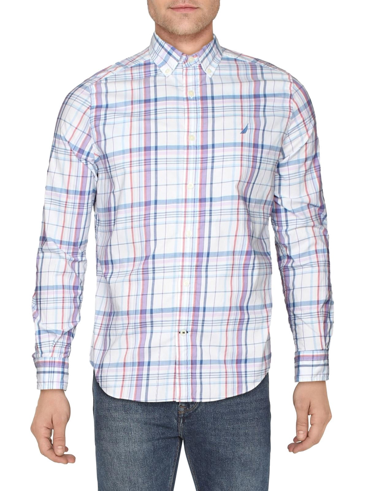 Nautica Mens Button-Down Plaid Casual 