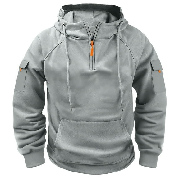 PMVFHDE Men's Solid Color Zip Up Hoodie Casual Loose Raglan Sleeves Large Pockets Comfortable Pullover Solid Color Men's Hoodie Grey，S