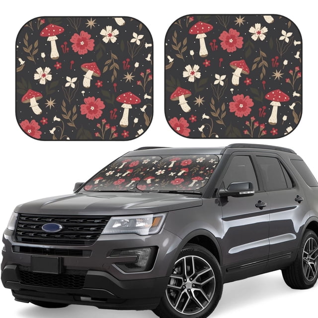 Vsdgher Fly Agaric and Flowers Print Car Windshield Sun Shade, Reflective Sunshade Window Sunshade Sun Visor Protector Fit for Cars,Trucks,SUVs-Medium