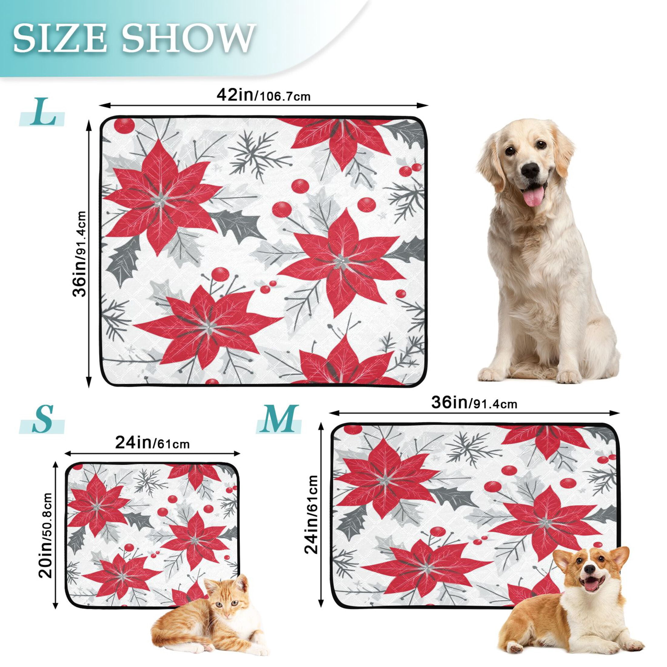 Washable Pet Pee Pads with Super Absorbent Reusable Training Pads for Dogs & Cats Red Poinsettia Pattern