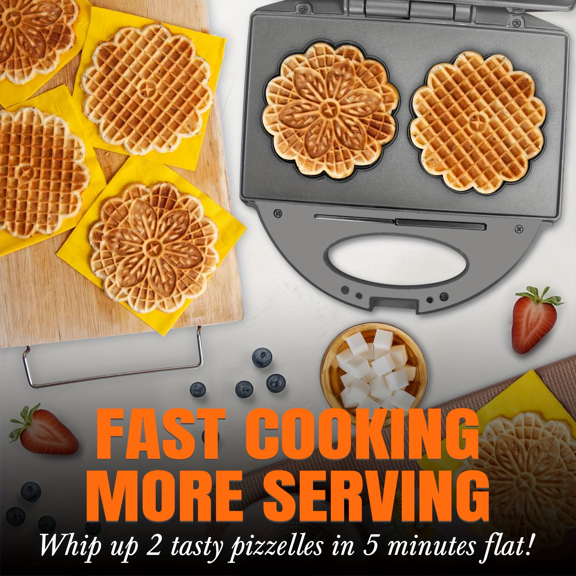 Electric Italian Pizzelle Maker with Snowflake Pattern, Nonstick Waffle Iron for Homemade Cookies & Waffles, Compact Appliance, Recipe Included