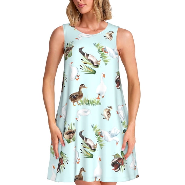 Balery Duck Animals Farm Vestidos de verano para mujer con estampado: vestido holgado sin mangas, vestido playero informal y cómodo para días calurosos.
