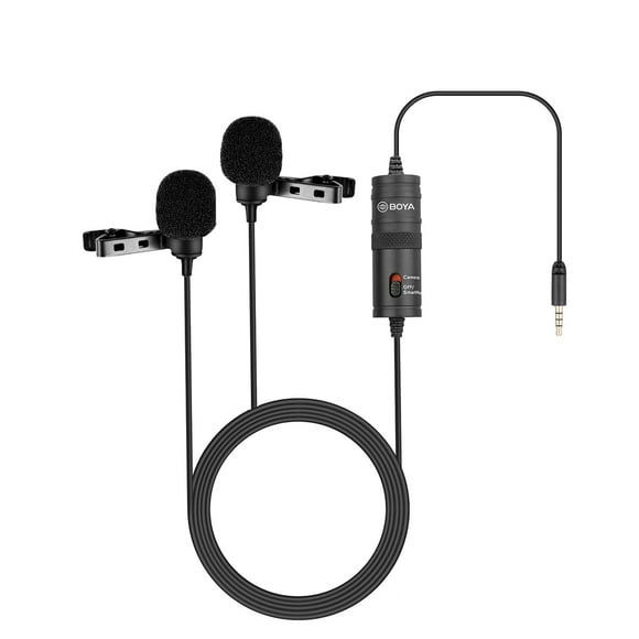 BOYA BY-M1DM Dual Omni-directional Lavalier Microphone Lapel Clip-on Condenser Mic with 3.5mm Plug for DSLR Camera Camcorder Smartphone PC
