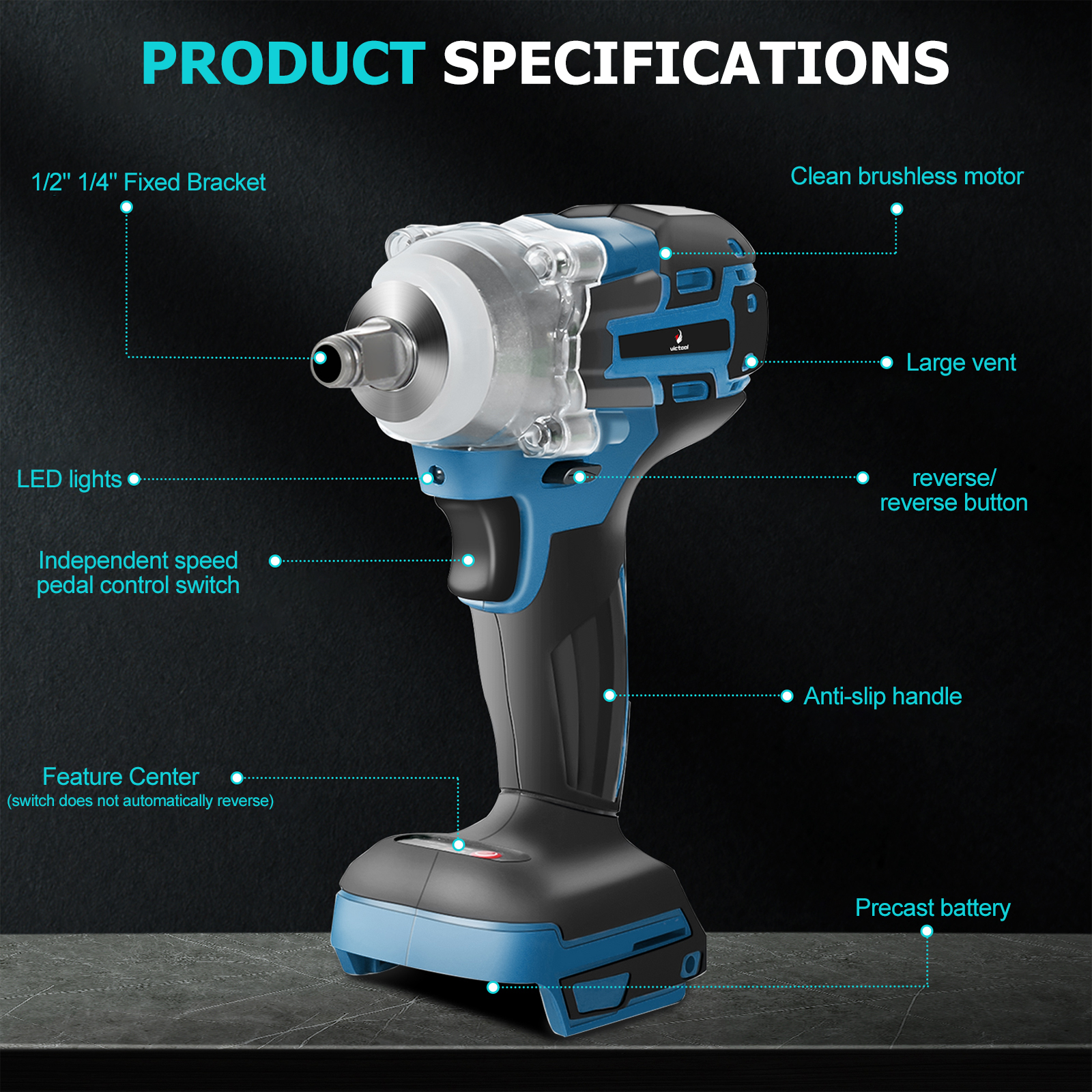 Victool 21V Brushless Impact Wrench Cordless Electric Screwdriver Rechargeable Drill Driver US Plug