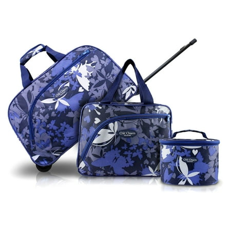 Jacki Design 3-Piece Rolling Travel and Cosmetic Bag Set