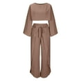 thumbnail image 5 of Women's Fall Casual Outfit Sets Solid Color Casual Vacation Short And Elastic Waist Strap Pants Set Suit, 5 of 7