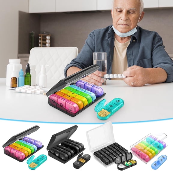 Msgweeeg Pill Organizer Vitamin Organizer 21 Compartments Per Day Convenient Plastic Sealed Pills Storage Box For Morning Afternoon and Evening