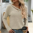 thumbnail image 6 of HAPIMO Women's Solid Color Tops Workout Fashion Casual Ribbed Loose Knitted Shirts Vacation Long Sleeve Tees Outfits V Neck Button Pullovers Beige L, 6 of 6