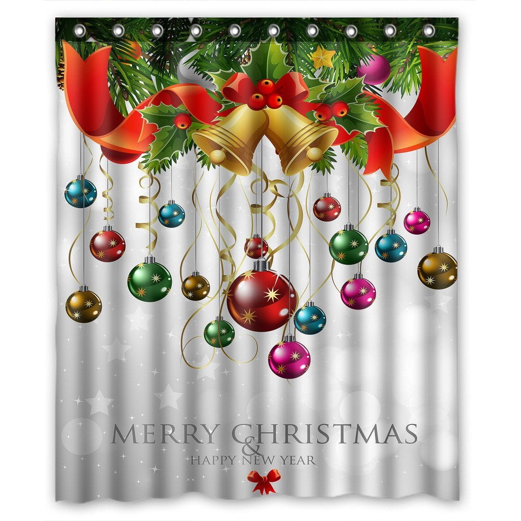 GCKG Xmas Merry Christmas Waterproof Polyester Shower Curtain Bathroom Deco 60x72 inches