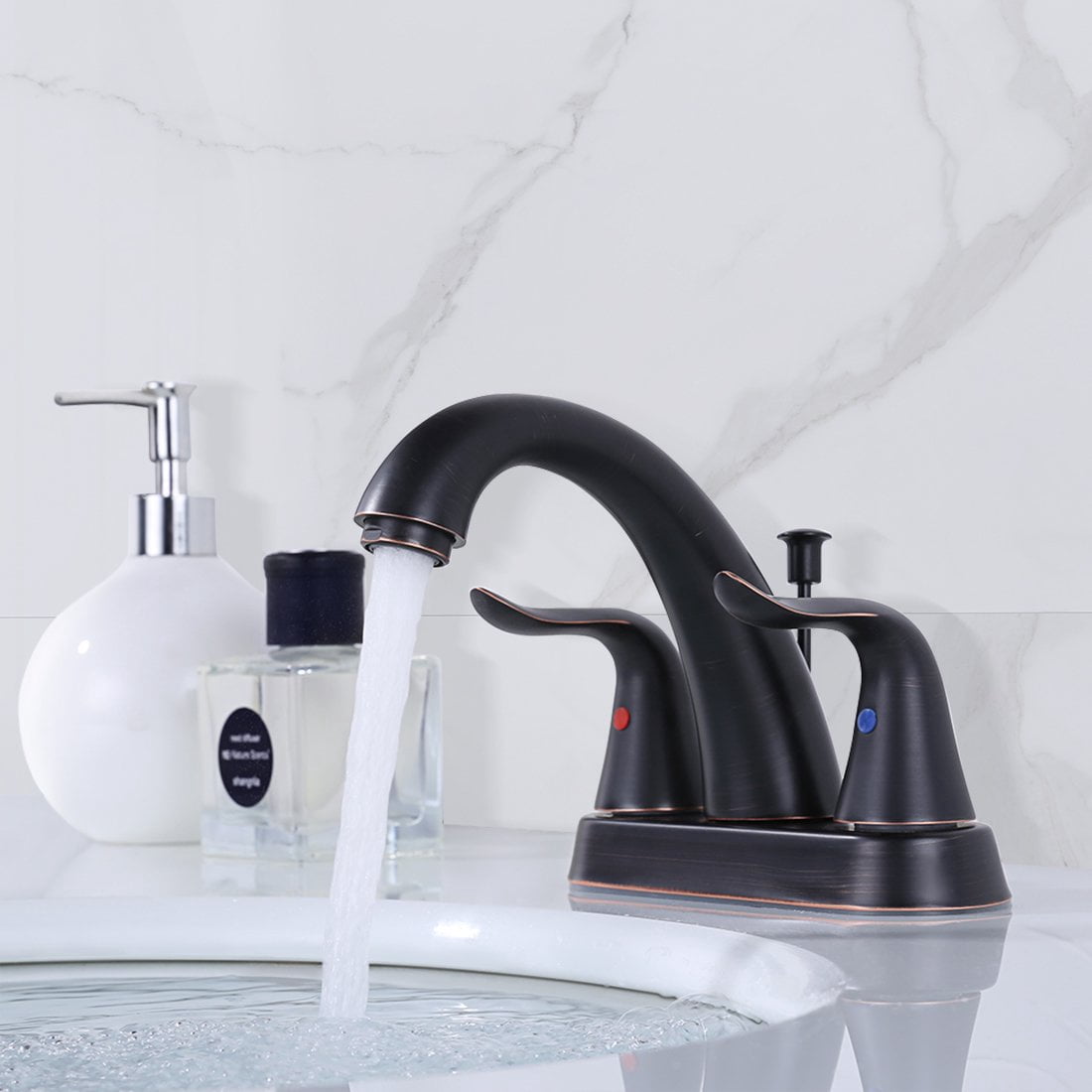 Wowow 4 inch Centerset Oiled Rubbed Bronze Bathroom Sink Faucet With Lift Rod Drain Assembly Stainless Steel Faucets