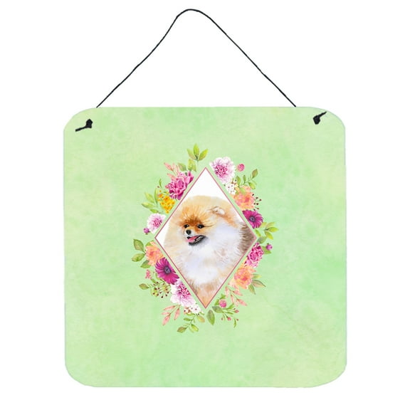 Carolines Treasures CK4330DS66 Pomeranian Design2 Green Flowers Wall or Door Hanging Prints 6x6 multicolor