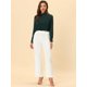 thumbnail image 3 of INSPIRE CHIC Pantalones de trabajo de cintura alta para mujer Pantalones de pierna ancha con hebilla trasera elástica blanco XS, 3 of 5