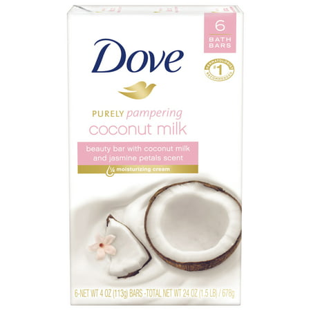 Dove More Moisturizing than Coconut Soap Bars, Coconut Milk Beauty Bar, 4 oz, 6 (Best Coconut Oil Soap)