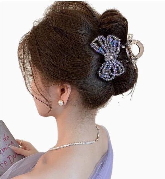 Blue Bow-Shaped Shark Clip - Strong Grip Hair Claw for All Hair Types, Elegant Design for Daily Use, Work, and Date Night