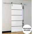 thumbnail image 5 of Sturdy Barn Door 32 x 80 inches | Planum 0015 White Silk with Frosted Glass | Stainless Steel 6.6FT Rail Hangers Heavy Set | Solid Panel Interior Doors, 5 of 6