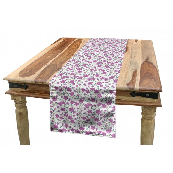 Floral Table Runner, Bloomed Pink Magnolia Flowers with Buds on Interconnected Twigs, Dining Room Kitchen Rectangular Runner, 3 Sizes, by Ambesonne