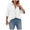 thumbnail image 4 of TTUHYWXI Womens Oversized Button Down Blouse Top Collared Long Sleeve Gauze Shirts (White, S), 4 of 9
