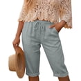 thumbnail image 4 of Qiopertar Women's Casual Drawstring Elastic Waist Faux Denim Capri Pants Solid Color Fashion Cropped Trousers Relaxed Fit Spring Summer Comfy Pants, Gray L, 4 of 6