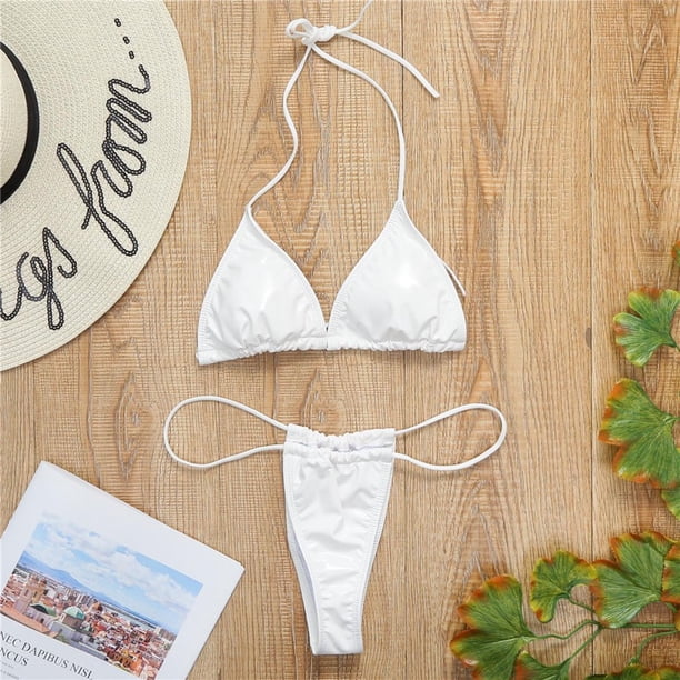 水着・ラッシュガード tiny ring bikini set 2 White JUNWELL Micro Bikini Sets for Women Two Piece Sexy Bathing Suit
